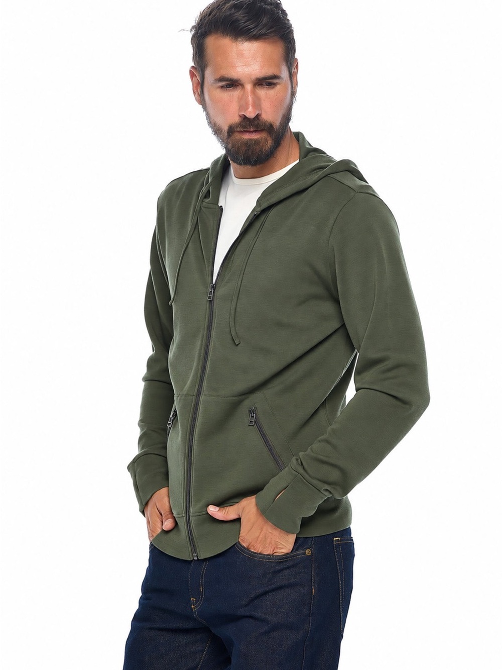 Aviator First Class Merino Full Zip Hoodie Olive Green 3/ Medium - Picture 9 of 10
